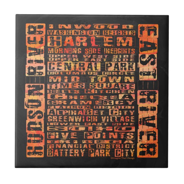 Azulejo De Cerámica Naranja de Barrios de Nueva York (Frente)