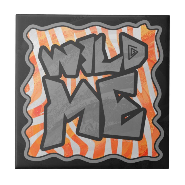 Azulejo De Cerámica Naranja de cebra y Wild Me blanco (Frente)