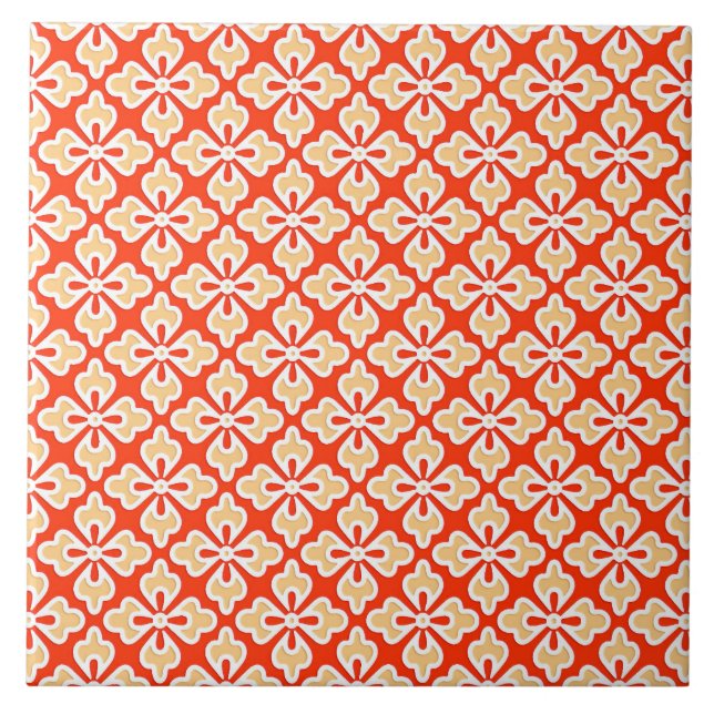 Azulejo De Cerámica Naranja de kimono floral, melocotón y mandarina (Frente)