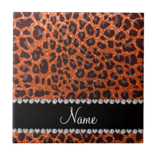 Azulejo De Cerámica Naranja de nombre personalizado purpurina leopardo