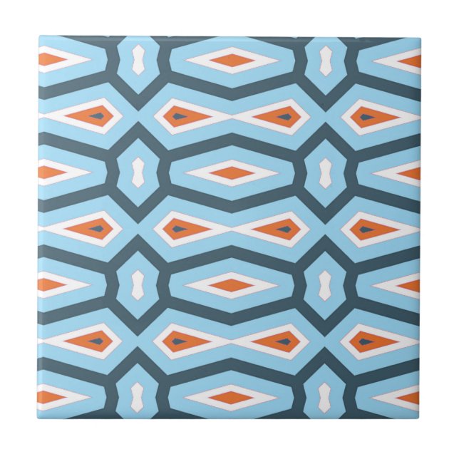 Azulejo De Cerámica Naranja étnico del azul del modelo del hexágono (Frente)