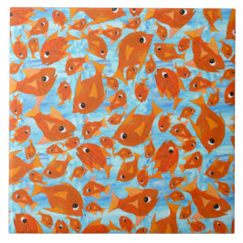 Azulejo De Cerámica Naranja Fun Fish on Watery Blue Background