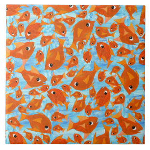 Azulejo De Cerámica Naranja Fun Fish on Watery Blue Background