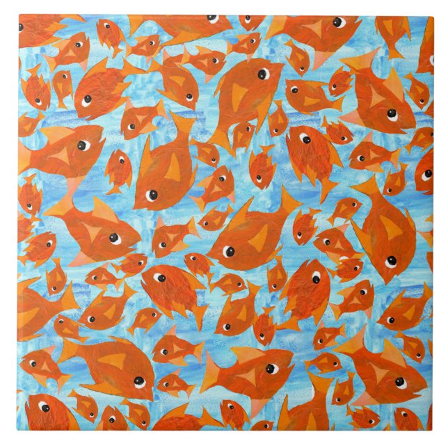 Azulejo De Cerámica Naranja Fun Fish on Watery Blue Background (Frente)