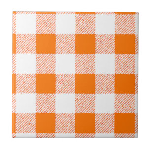 Azulejo De Cerámica Naranja Gingham Check Pattern