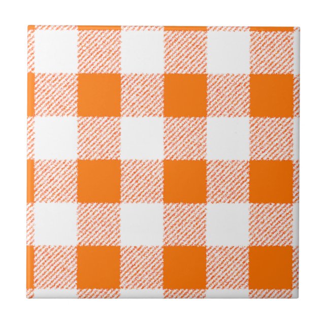Azulejo De Cerámica Naranja Gingham Check Pattern (Frente)