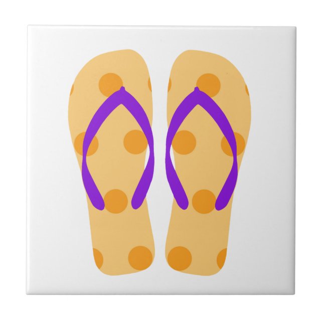 Azulejo De Cerámica Naranja Morado Playa Verano Flip Flops Cerámica Ti (Frente)