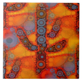 Azulejo De Cerámica Naranja Morado Sudoeste Saguaro Cactus Mosaic