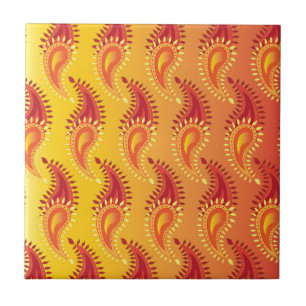 Azulejo De Cerámica Naranja oriental Doble llama Patrón Paisley persa