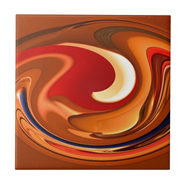 Azulejo De Cerámica Naranja quemado extracto enrrollado y diseño rojo (Frente)