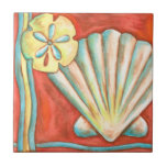 Azulejo De Cerámica Naranja Rústico Seashells<br><div class="desc">En la cálida arena se encuentran los tesoros escondidos. Esta pintura de Nancy Slocum capta la hermosa vida acuática que se encuentra en la costa. Capta una hermosa concha naranja, una estrella de mar naranja y un dólar de arena azul vibrante. Consigue tu hermoso arte oceánico hoy en tu próximo...</div>
