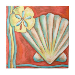 Azulejo De Cerámica Naranja Rústico Seashells