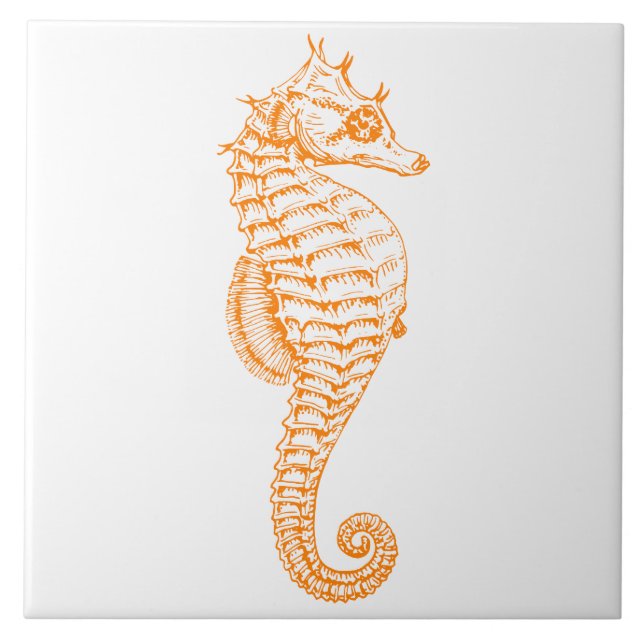Azulejo De Cerámica Naranja Seahorse (Frente)