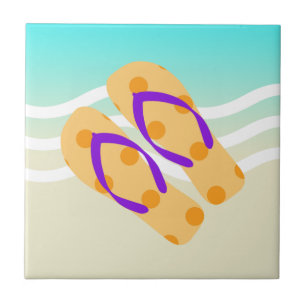 Azulejo De Cerámica Naranja Summer Beach Waves Flip Flops