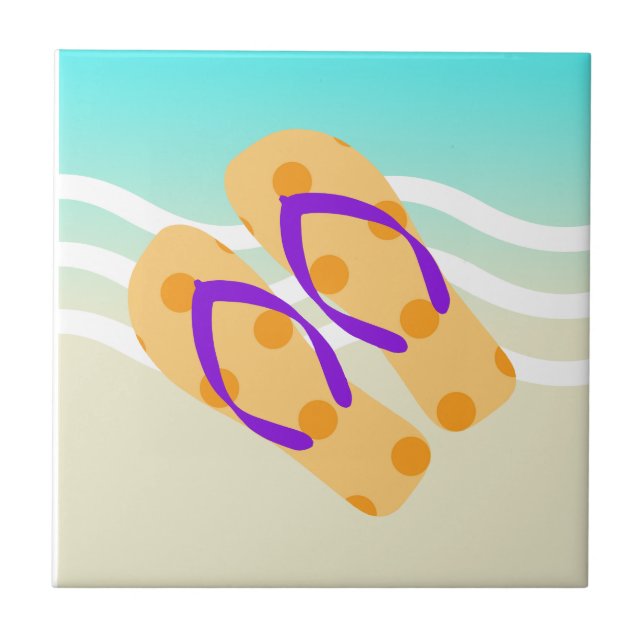 Azulejo De Cerámica Naranja Summer Beach Waves Flip Flops Cerámica Til (Frente)