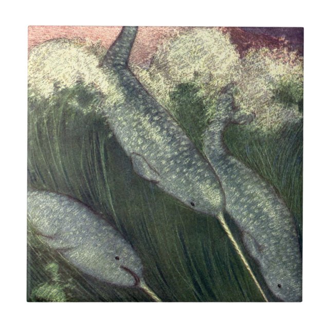 Azulejo De Cerámica Narballenas de época, ballenas de la vida marina,  (Frente)