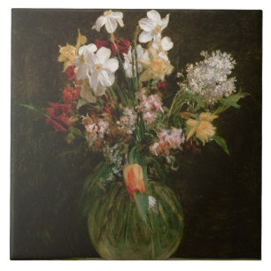 Azulejo De Cerámica Narcisses Blancs, Jacinthes y Tulipes, 1864