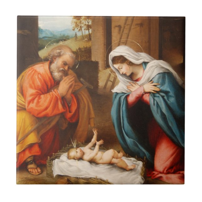Azulejo De Cerámica Natividad de Lorenzo Lotto (Frente)