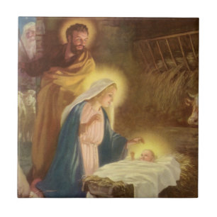Azulejo De Cerámica Natividad de Navidad Vintage, María José Niño Jesú