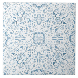 Azulejo De Cerámica Naturaleza floral Patrón azul vintage