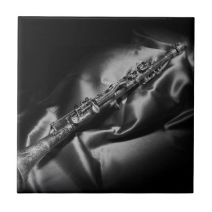 Azulejo De Cerámica Naturaleza muerta de clarinete antiguo, B&W
