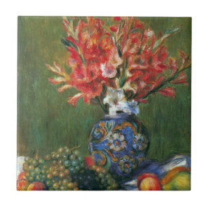 Azulejo De Cerámica Naturaleza muerta Flores y Frutas de Pierre Renoir