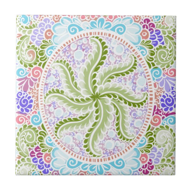 Azulejo De Cerámica Naturaleza Pastel Mandala Art (Frente)