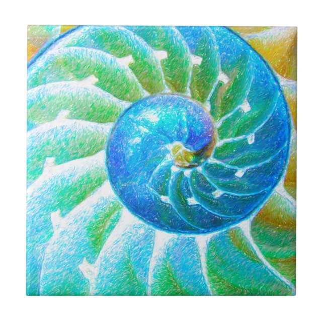 Azulejo De Cerámica Nautilus azul (Frente)
