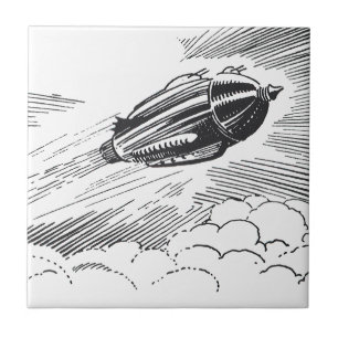 Azulejo De Cerámica Nave espacial de ciencia ficción vintage cohete en