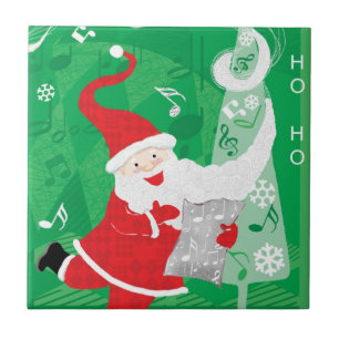 Azulejo De Cerámica Navidad adorable, Papá Noel cantando y bailando