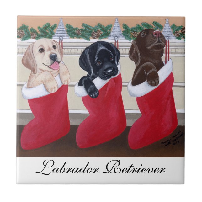Azulejo De Cerámica Navidad de los perritos del labrador retriever (Frente)