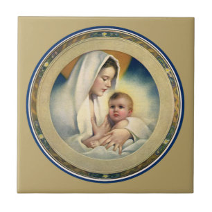 Azulejo De Cerámica Navidad religiosa vintage, Madonna y Niño
