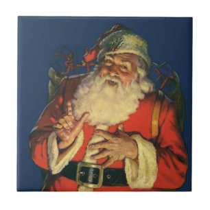 Azulejo De Cerámica Navidad Vintage, alegre Papá Noel con juguetes