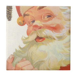 Azulejo De Cerámica Navidad Vintage, Alegre Santa Claus con un Secreto