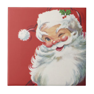 Azulejo De Cerámica Navidad Vintage, Alegre Santa Claus Guiñando