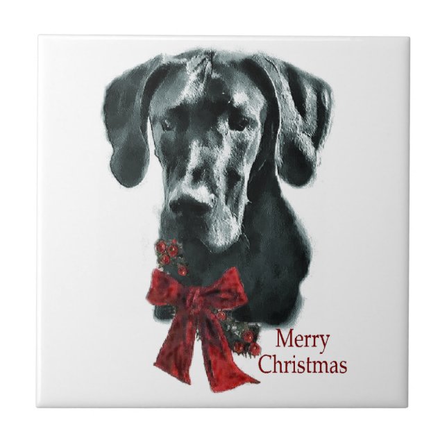 Azulejo De Cerámica Navidades Black Great Dane (Frente)