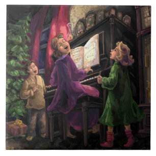 Azulejo De Cerámica Navidades cantando a lo largo