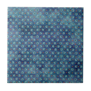 Azulejo De Cerámica Navidades con copos de nieve en un fondo azul