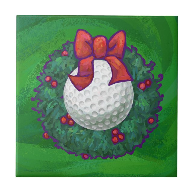 Azulejo De Cerámica Navidades de bolas de golf escriben sobre verde (Frente)