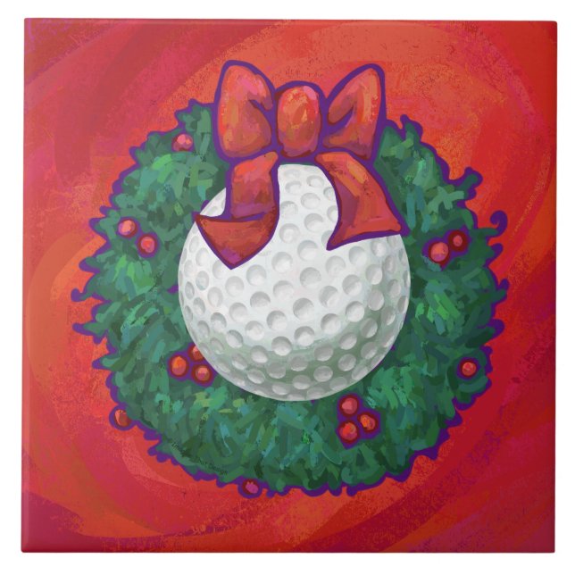 Azulejo De Cerámica Navidades de bolas de golf rojas (Frente)