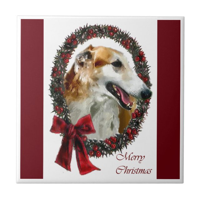 Azulejo De Cerámica Navidades de Borzoi (Frente)
