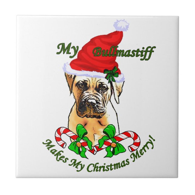 Azulejo De Cerámica Navidades de Bullmastiff Merry (Frente)