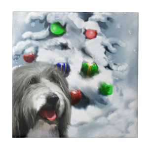 Azulejo De Cerámica Navidades de Collie con barba