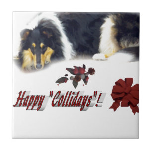 Azulejo De Cerámica Navidades de colores Collie Tri