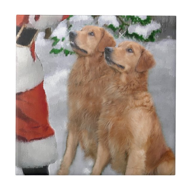Azulejo De Cerámica Navidades de Golden Retriever (Frente)