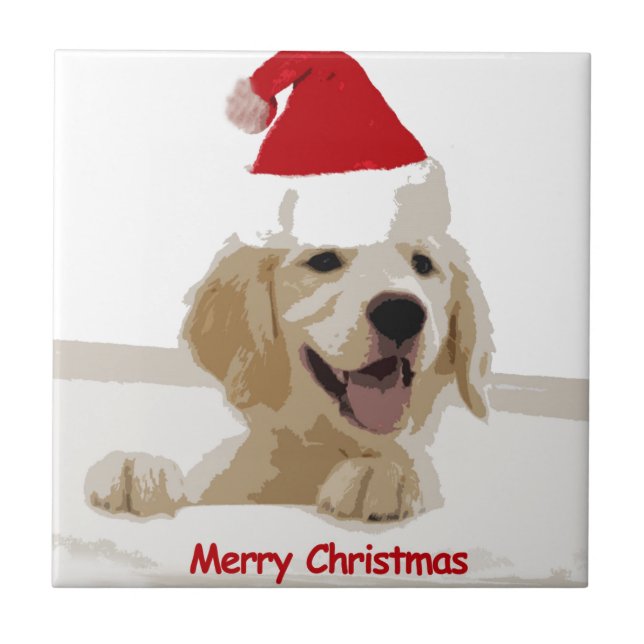 Azulejo De Cerámica Navidades de Golden Retriever con Santa Hat (Frente)