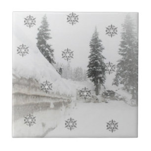 Azulejo De Cerámica Navidades de invierno con copas de nieve
