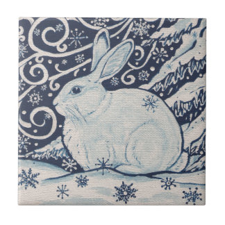 Azulejo De Cerámica Navidades de invierno originales Conejo Azul y Bla