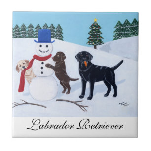 Azulejo De Cerámica Navidades de Labrador con pintura de Snowman