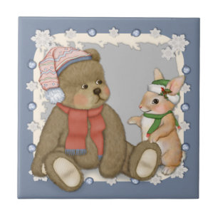 Azulejo De Cerámica Navidades de nieve Teddy y Bunny